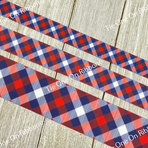 Patriotic "Corded" Rustic Plaid Printed Grosgrain Ribbon -  5/8" - 7/8" - 1" - 1.5" - Sewing - Crafting - Decorating - Bow
