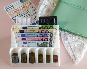 Personalized banknote stand with coin compartment for budgeting envelope method