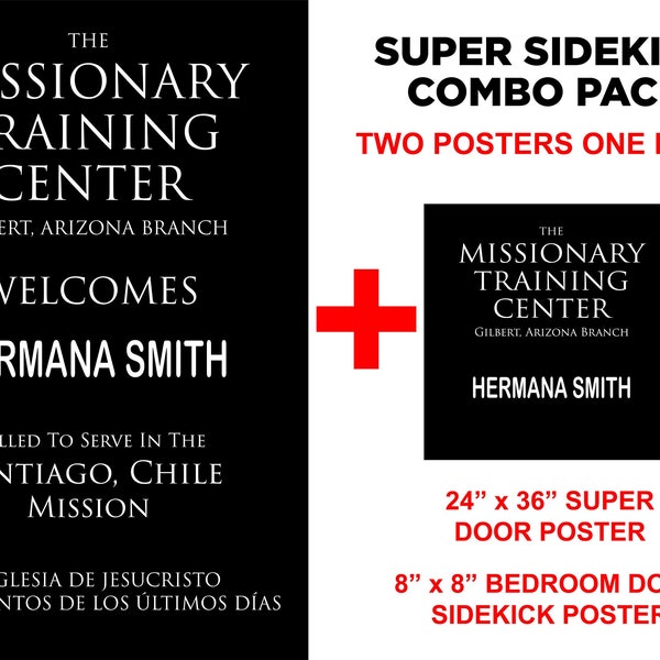 Two LDS Missionary MTC at Home Signs - 24"x36" and 8"x8" - Custom and Personalized - Super Size and Sidekick Size for bedroom door -Home MTC