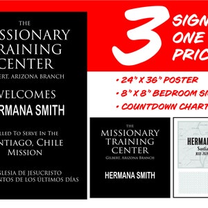 Three LDS Missionary Signs - MTC at Home Signs - Missionary Countdown Chart - Custom and Personalized - Door Posters - Home MTC