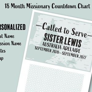 Gepersonaliseerde zuster Missionaire Countdown Chart voor de Kerk van Jezus Christus van de Heiligen der Laatste Dagen