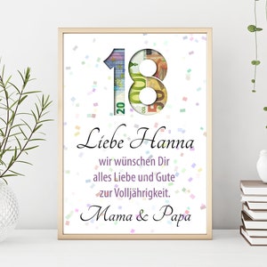 Geldgeschenk zum 18. Geburtstag I mit Rahmen I ideal zum Geburtstag I Größe Din A4