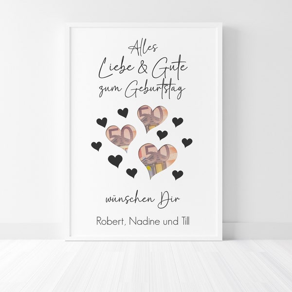 Money gift for a birthday I gift idea to give away money I money gift idea personalized I optionally with a picture frame