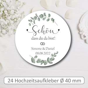 Aufkleber für Hochzeitskarten I Hochzeitsaufkleber personalisiert I ideal  zur Hochzeit I 24 runde Sticker I 40mm