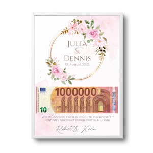 Geldgeschenk zur Hochzeit eure erste Million Hochzeitsgeschenk Geschenkidee personalisiert wahlweise mit Rahmen