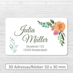 Aufkleber mit Name und Adresse # 30 Stück 50 x 30 mm # Personalisiert mit Namen # Adressetikett # Blumen