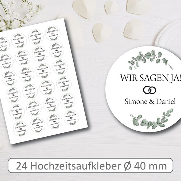 Aufkleber für Hochzeitskarten I Hochzeitsaufkleber personalisiert I ideal  zur Hochzeit I 24 runde Sticker I 40mm