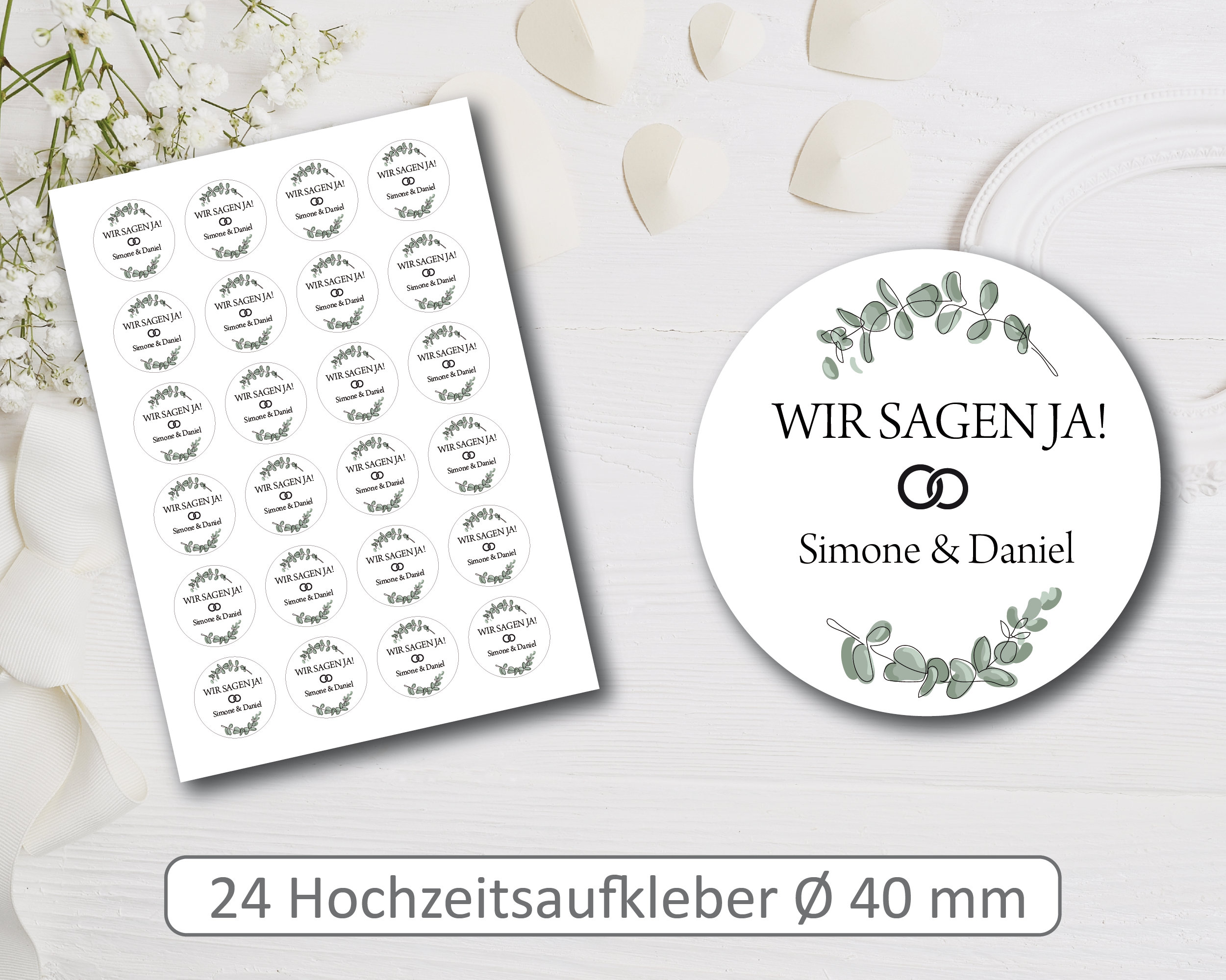 48x personalisiert Hochzeitssticker - Hochzeit 'Danke' Aufkleber