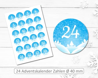 Zahlen 1 - 24 für Adventskalender zum aufkleben - runde Aufkleber - Durchmesser 40 mm - Kalender Advent