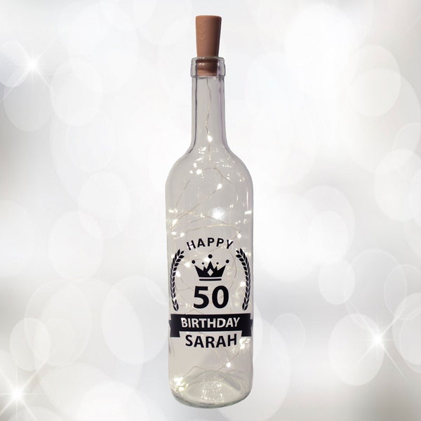 Gift for Birthday I LED Bottle I Bottle with Bottle Light I Various Motifs I Personalized I Personalized