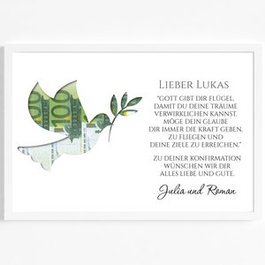Geschenkidee zur Konfirmation I Geldgeschenk zur Kommunion I Geschenk mit Geld zur Firmung I wahlweise mit Rahmen I Größe Din A4