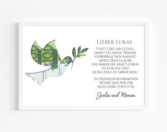 Gift idea for Confirmation | Money gift for First Communion | Gift with money for Confirmation | Optionally with frame | Size DIN A4