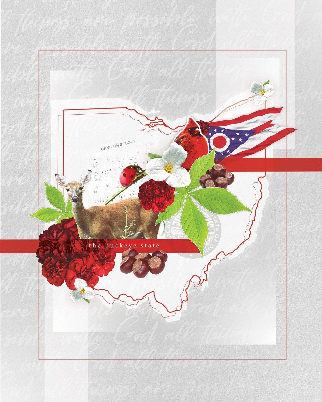 OHIO State Symbols Printable DIGITAL DOWNLOAD the Buckeye State White