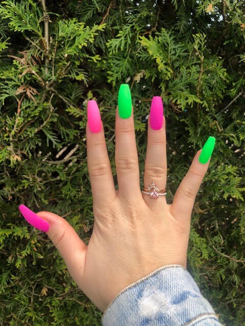 Sour Watermelon Neon Pink Neon Green Matte Finish Press On Gel Etsy