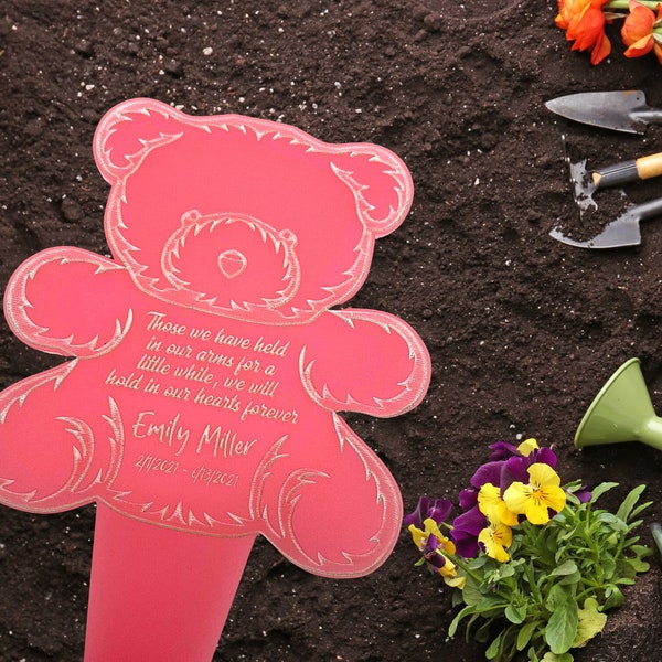 Ours personnalisé - Marqueur de tombe de bébé - Ours en peluche - Cadeau de perte d'enfant - Plaque de jardin - Souvenir d'enfant - Cadeau pour maman