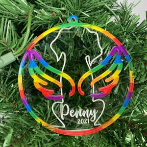 Rainbow Bridge - Angel Wings - Personalized Pet Memorial Christmas Ornament - Dog Sympathy Gift - Cat Memory Ornament - Remembrance Gift