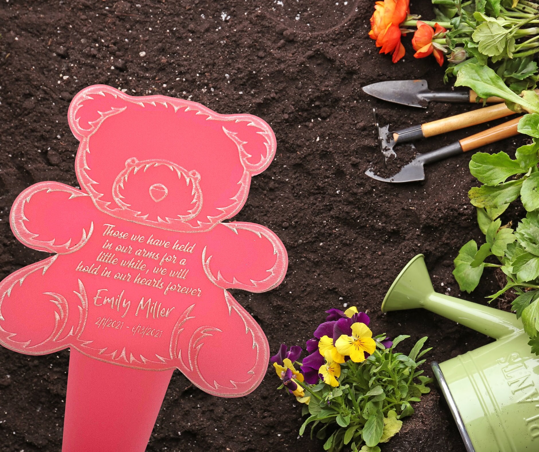 Personalised Teddy Bear Grave Side Memorial Baby Girls Garden Cemetery Tribute 