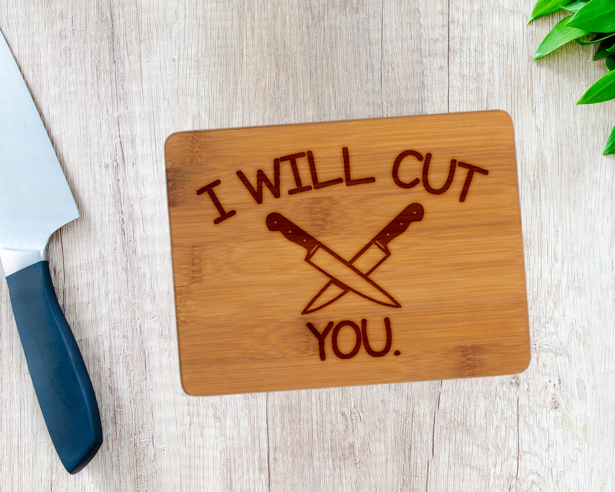 I Will Cut You Cutting Board and Feelin' Stabby Cheese Knife Gift