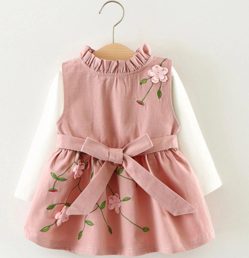 2pc Pink Floral Embroidered Baby Girl Dress Baby Girl Dress Etsy