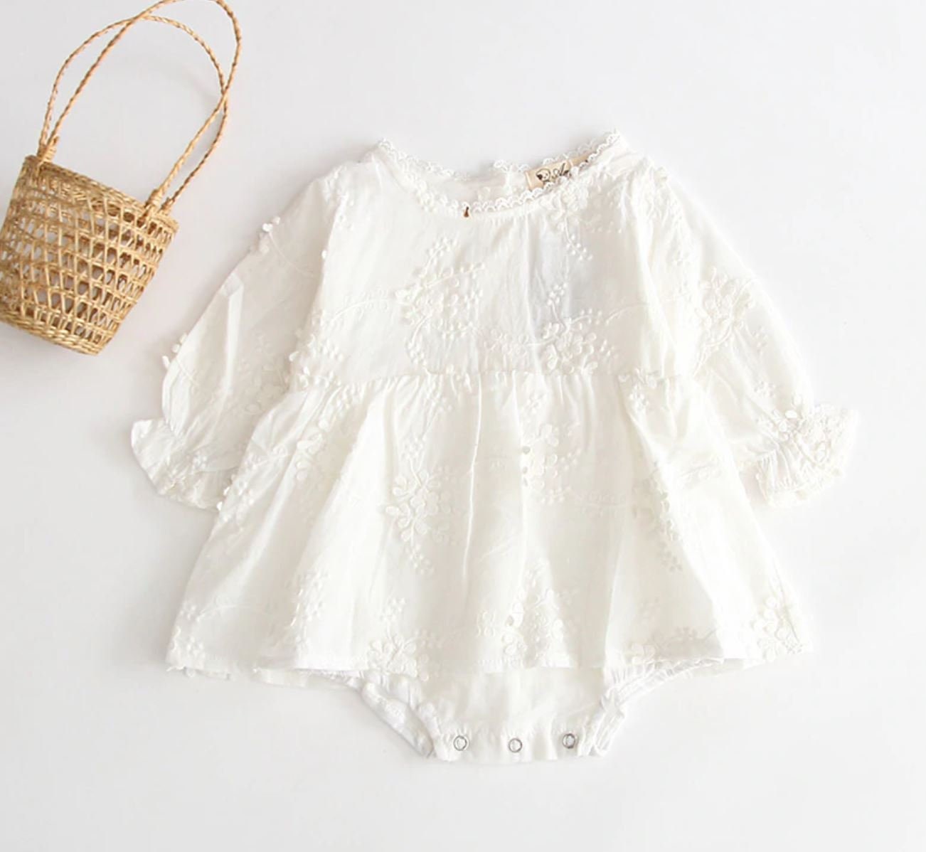 White Embroidered Baby Girl Dress, Baby Girl Dress, White Baby Girl D…
