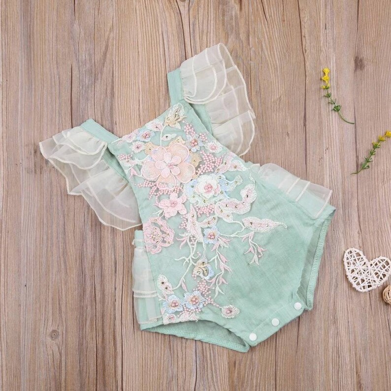 Embroidered Baby Girl Romper Baby Girl Birthday Outfit Baby Etsy