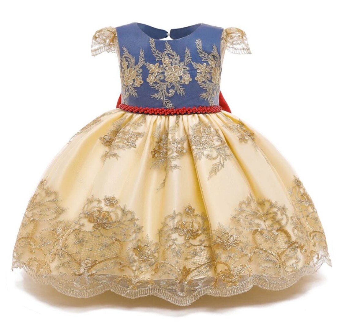 Snow White Inspired Dress Gold Baby Girl Dress Baby Girl Etsy
