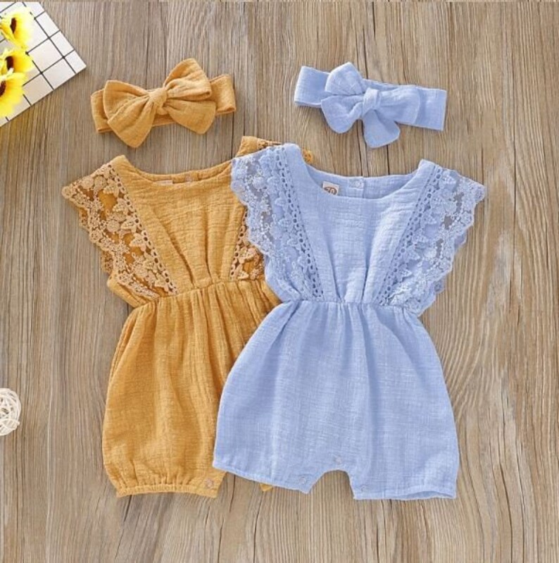 Baby girl romper with matching headband baby girl clothes Etsy
