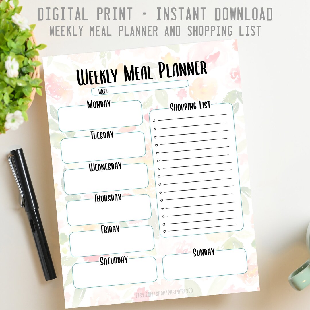 Printable Weekly Meal Planner, Shopping List, Digital File - Etsy