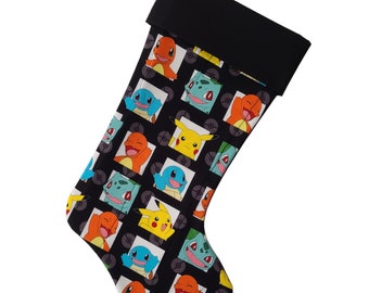 Pokemon On Black Quilted Christmas Stocking