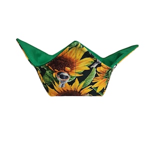 Birds and Sunflowers Reversible Quilted Bowl Cozy Holder - Microwavable Soup Bowl Cozy - Housewarming Gift - Bowl Buddies