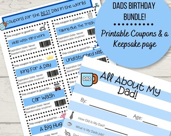 Coupons for DAD and Keepsake printable, Dad Gift, Fathers Day Gift, Dad Keepsake Instant Download, Fathers Day Printable, PDF