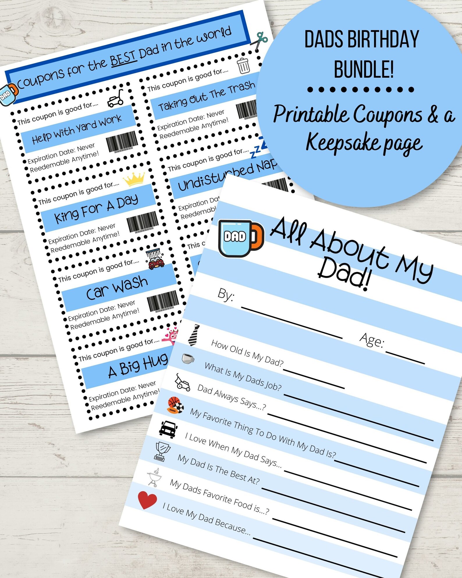 Coupons for DAD and Keepsake Printable Dad Gift Fathers Day Etsy Sweden