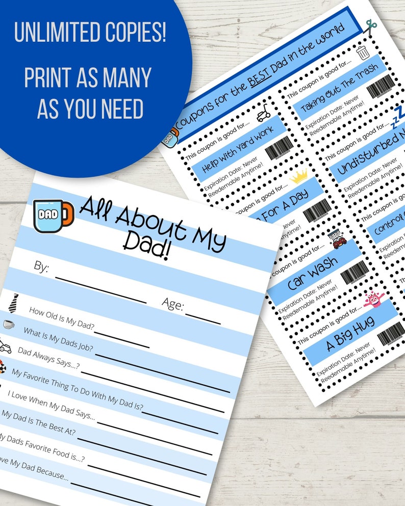 Dads Birthday Coupons and Keepsake printable Fathers Day Etsy