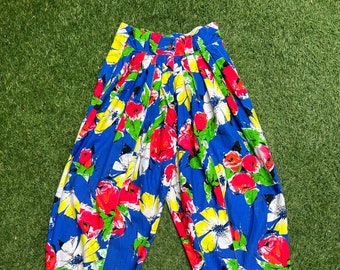 Fab Colourful Vintage 80's Pleated Tapered Cotton Pants with Pockets!