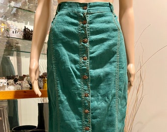 Genuine Vintage 80's Green Button Through Maxi Skirt with Side Pockets