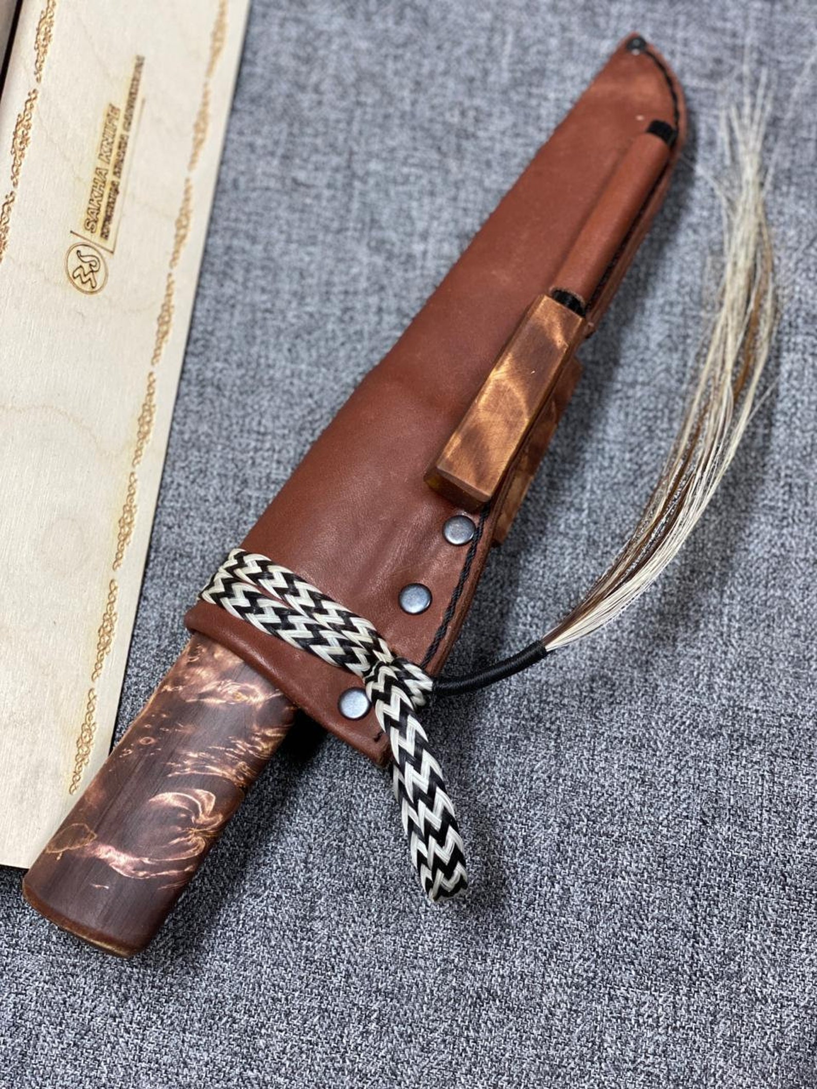 Practical Yakut knife with sharpener and ferro rod Etsy