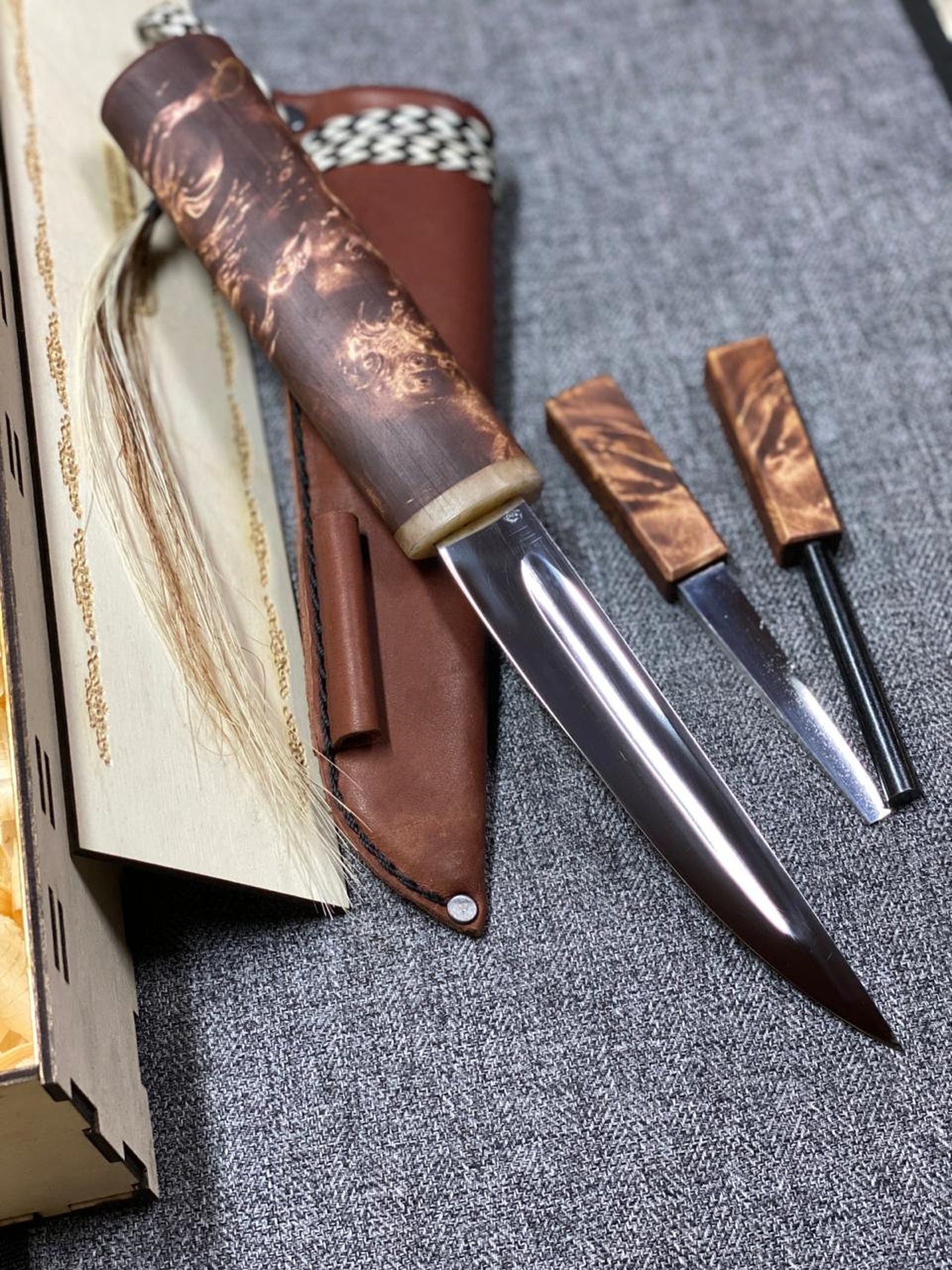 Practical Yakut knife with sharpener and ferro rod Etsy