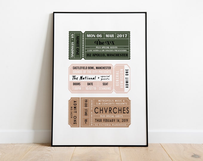 Personalised Gig Ticket Print / Concert / Festival / Music / Bands/ Poster / Wall Art / Customised / Birthday / Housewarming / Gift