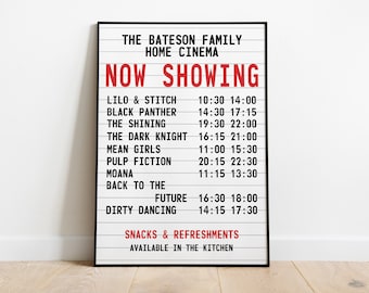 Personalised Retro Cinema Listings Poster / Vintage / Film / Movie / Theatre / Favourite / Home / Wall Art / Print / Digital / TV Shows /