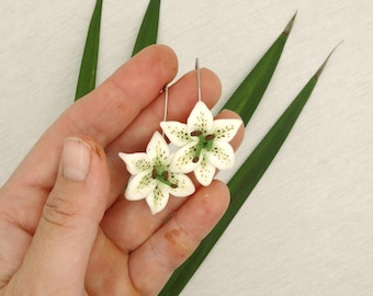 Realistic Lily Earrings Handmade from Polymer Clay