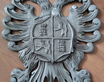 Antique Carved Wooden Blason of Toledo Spain Coat of Arms