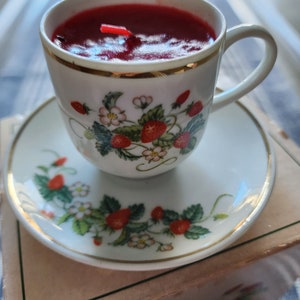 Vintage Avon Strawberry Teacup & Saucer Candle