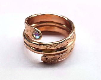 Matching Stackable Copper Crystal Embedded Wrap Ring