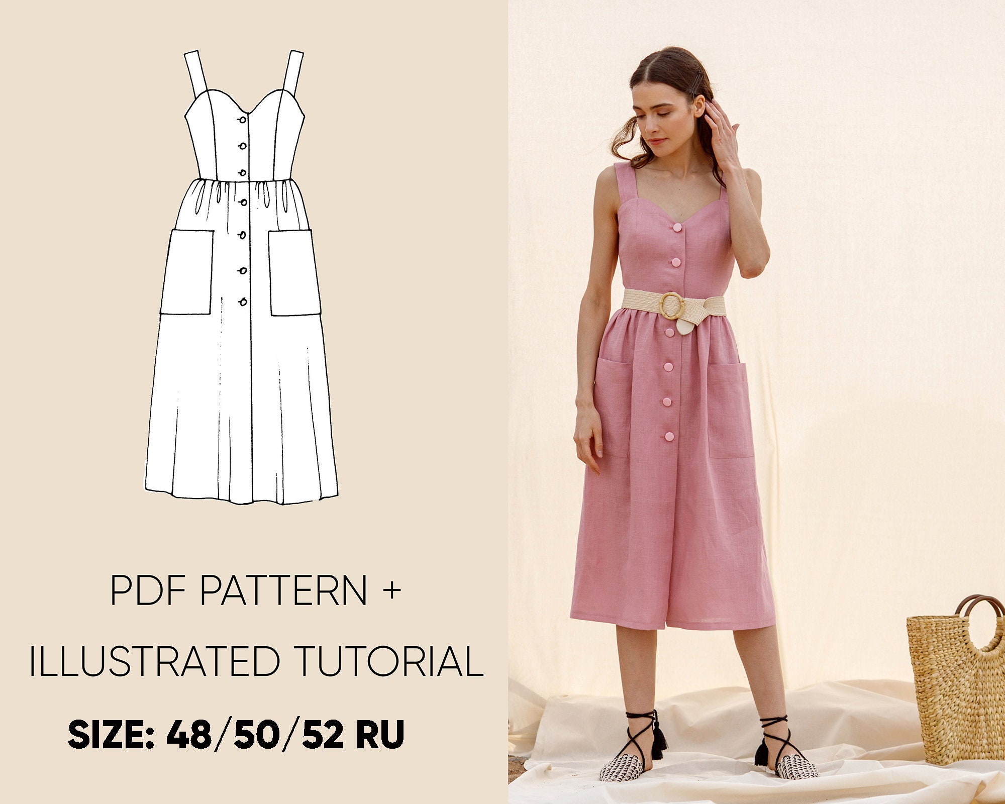 Sundress women PDF sewing pattern Sizes 48/50/52 RU Model | Etsy