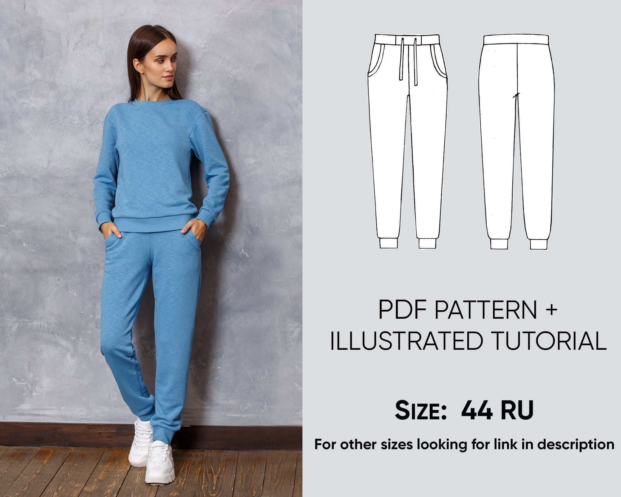 Sweatpants sewing pattern PDF for women Size 44 RU Model Etsy