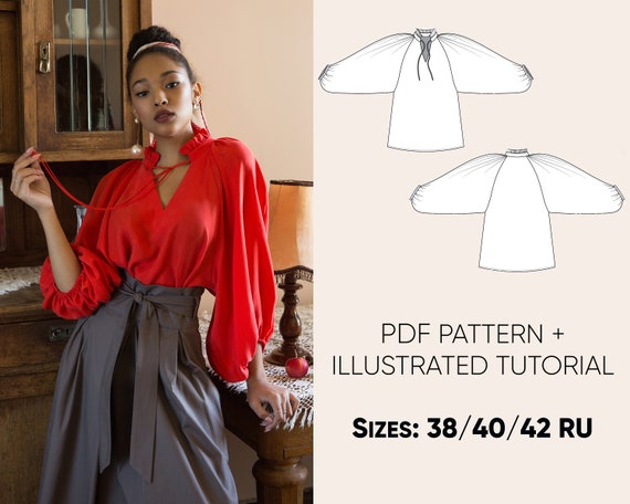 Women Blouse Sewing Pattern PDF for Women Sizes 38/40/42 | Etsy