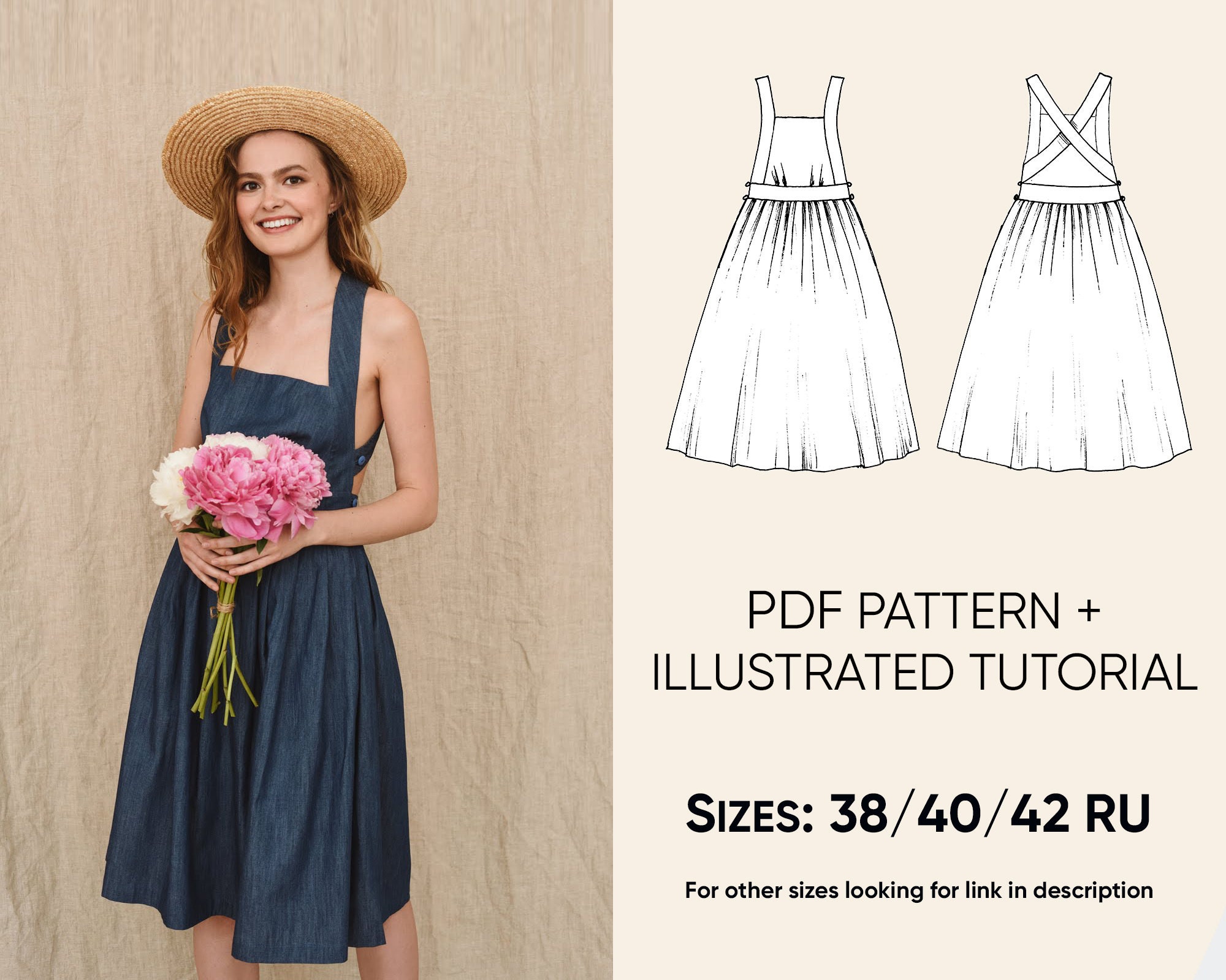 Pinafore dress PDF sewing patterns for women Sizes 38/40/42 Etsy