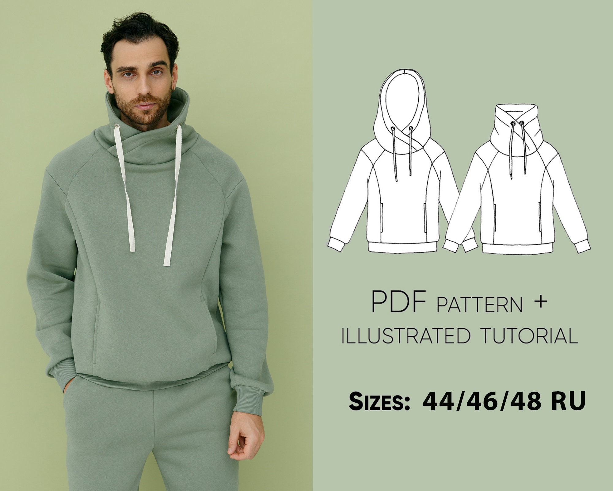Hoodie and sweatshirt for men PDF sewing pattern Sizes Etsy