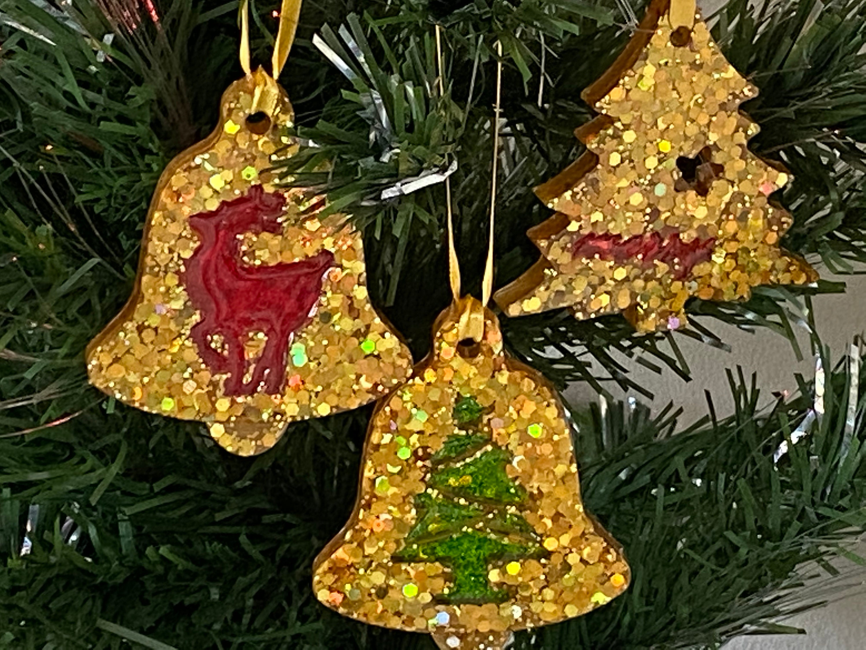 Glittery Resin Christmas Tree Decorations in Sets of 3 or 6. Etsy UK