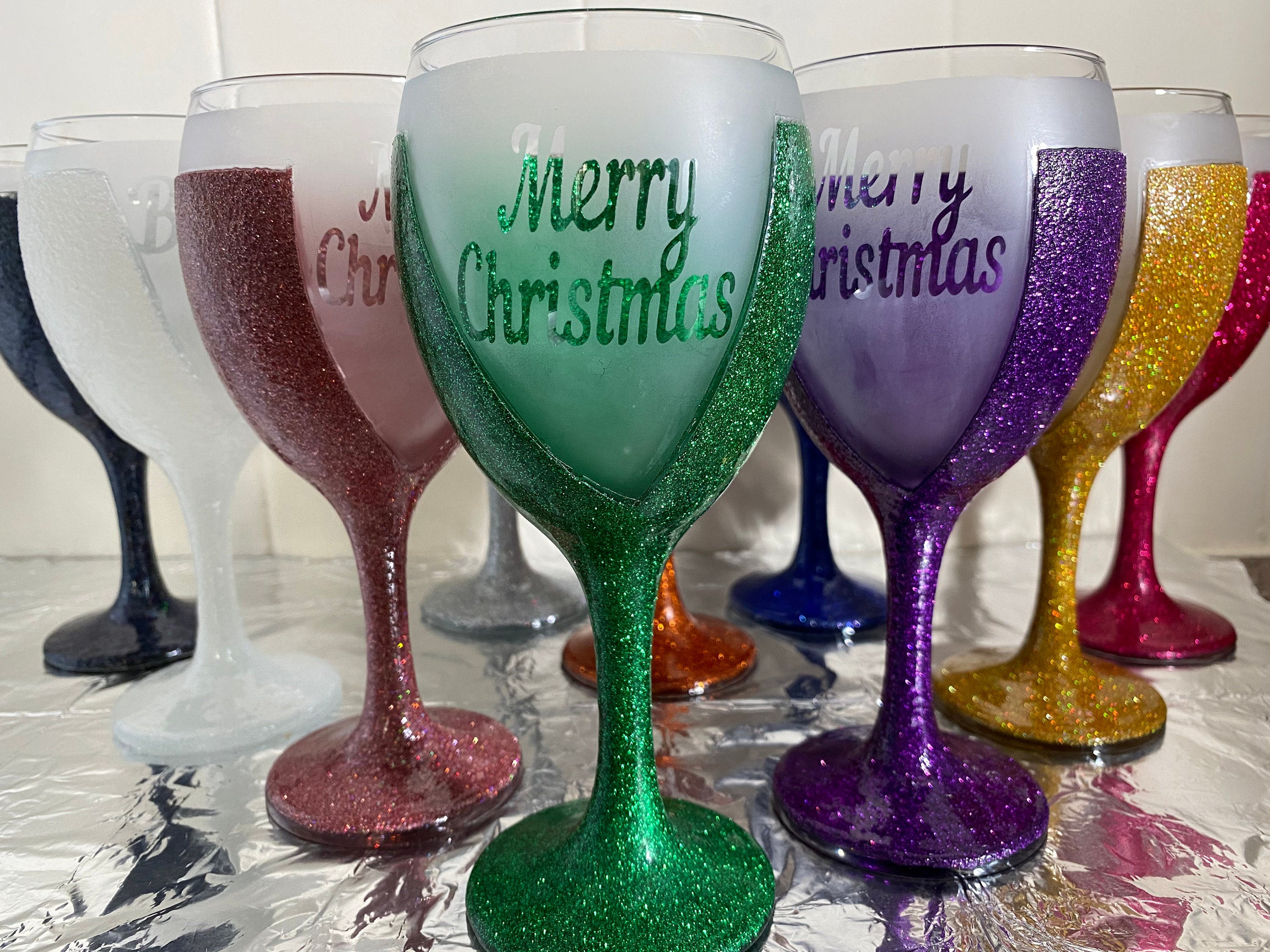 Glitter Resin Wine Glasses Hand Decorated and Personalised. Etsy